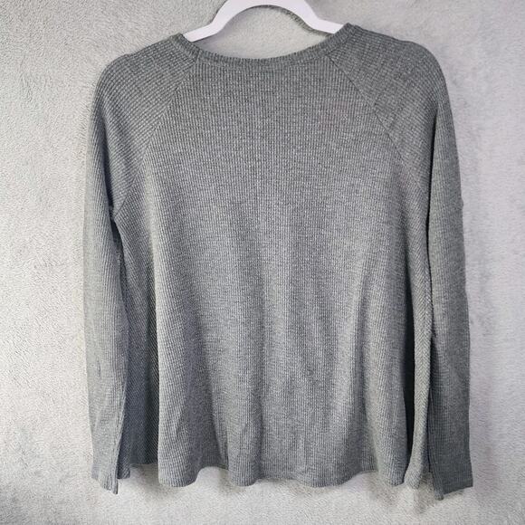 Free People We The Free Waffle Knit Thermal Top Grey Oversized Womens Small - Picture 2 of 8